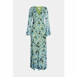 Warehouse Blurred Animal Printed V Neck Fluted Sleeve Maxi Dress For Female -Warehouse Sales Store unnamed file 4569