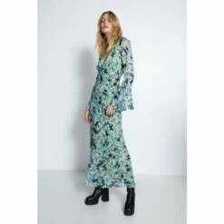 Warehouse Blurred Animal Printed V Neck Fluted Sleeve Maxi Dress For Female -Warehouse Sales Store unnamed file 4571