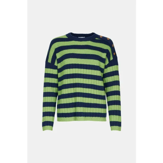 Warehouse Wide Rib Stripe Button Knit Jumper For Female 6 Warehouse Wide Rib Stripe Button Knit Jumper For Female - Image 4