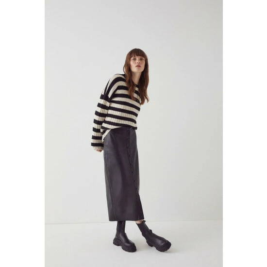 Warehouse Wide Rib Stripe Button Knit Jumper For Female 10 Warehouse Wide Rib Stripe Button Knit Jumper For Female - Image 8