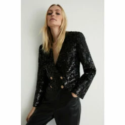 Warehouse Cropped Sequin Tweed Double Breasted Jacket For Female -Warehouse Sales Store unnamed file 4669