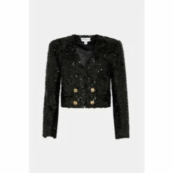 Warehouse Cropped Sequin Tweed Double Breasted Jacket For Female -Warehouse Sales Store unnamed file 4670