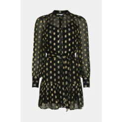 Warehouse Sparkle Tie Waist Button Through Mini Dress For Female -Warehouse Sales Store unnamed file 4682