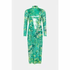 Warehouse WH X Kimberley Burrows Printed Sequin Funnel Midi Dress For Female -Warehouse Sales Store unnamed file 4722