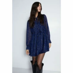 Warehouse Petite Sparkle Tie Neck Mini Dress For Female -Warehouse Sales Store unnamed file 4746