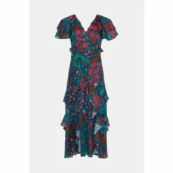 Warehouse WH X William Morris Society Sparkle Ruffled Midi Dress For Female -Warehouse Sales Store unnamed file 4754
