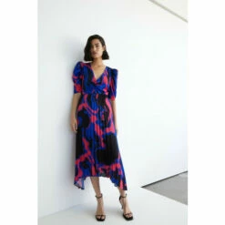 Warehouse Abstract Print Pleated Midi Dress For Female