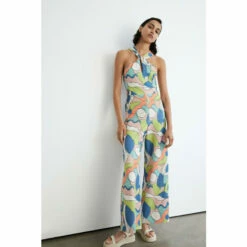 Warehouse Textured Jersey Abstract Halter Neck Jumpsuit For Female -Warehouse Sales Store unnamed file 4802