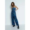 Warehouse Zebra Print Velvet Bandeau Wide Leg Jumpsuit For Female