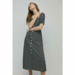 Warehouse Stripe Pique Sweetheart Neck Midi Dress For Female