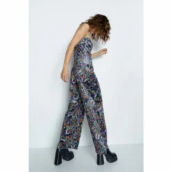 Warehouse Paisley Print Velvet Bandeau Wide Leg Jumpsuit For Female -Warehouse Sales Store unnamed file 4831