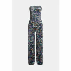 Warehouse Paisley Print Velvet Bandeau Wide Leg Jumpsuit For Female -Warehouse Sales Store unnamed file 4832