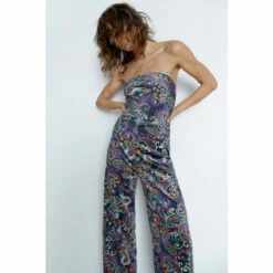 Warehouse Paisley Print Velvet Bandeau Wide Leg Jumpsuit For Female -Warehouse Sales Store unnamed file 4833