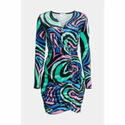 Warehouse Swirl Print Velvet Ruched Mini Dress For Female -Warehouse Sales Store unnamed file 4862