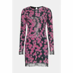 Warehouse Printed Sequin Bead Trim Open Back Mini Dress For Female -Warehouse Sales Store unnamed file 4902