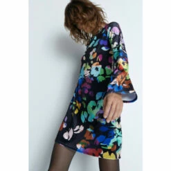 Warehouse Floral Print Velvet Shift Flare Sleeve Mini Dress For Female -Warehouse Sales Store unnamed file 4939