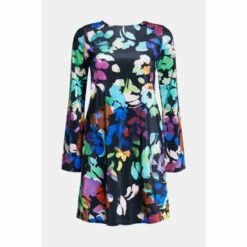 Warehouse Floral Print Velvet Shift Flare Sleeve Mini Dress For Female -Warehouse Sales Store unnamed file 4941