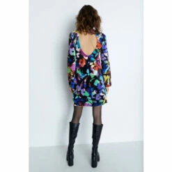 Warehouse Floral Print Velvet Shift Flare Sleeve Mini Dress For Female -Warehouse Sales Store unnamed file 4942