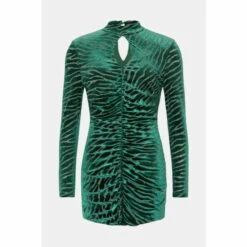 Warehouse Petite Velvet Burnout Ruched Keyhole Mini Dress For Female -Warehouse Sales Store unnamed file 4953