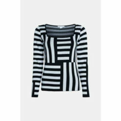 Warehouse Mixed Stripe Square Neck Knit Top For Female -Warehouse Sales Store unnamed file 4976