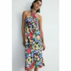 Warehouse Floral Halter Neck Jersey Crepe Midi Dress For Female