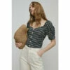 Warehouse Striped Pique Sweetheart Neck Top For Female