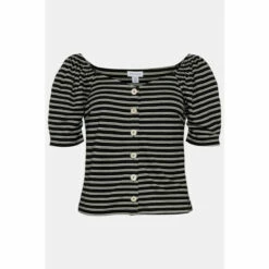 Warehouse Striped Pique Sweetheart Neck Top For Female -Warehouse Sales Store unnamed file 4998
