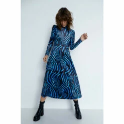 Warehouse Zebra Print Velvet Funnel Neck Midi Dress For Female -Warehouse Sales Store unnamed file 5006