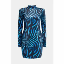 Warehouse Zebra Print Velvet Funnel Neck Mini Dress For Female -Warehouse Sales Store unnamed file 5011