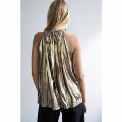 Warehouse Metallic Lame Pleated Halter Neck Top For Female -Warehouse Sales Store unnamed file 504