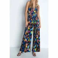 Warehouse Art Print Velvet Halter Neck Wide Leg Jumpsuit For Female -Warehouse Sales Store unnamed file 5065