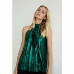 Warehouse Metallic Lame Pleated Halter Neck Top For Female -Warehouse Sales Store unnamed file 507