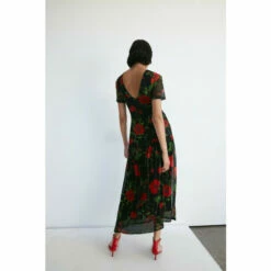 Warehouse Floral Mesh Ruched Drop Tiered Midi Dress For Female -Warehouse Sales Store unnamed file 5091