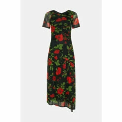 Warehouse Floral Mesh Ruched Drop Tiered Midi Dress For Female -Warehouse Sales Store unnamed file 5092