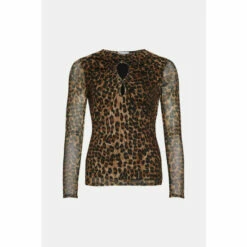 Warehouse Animal Print Keyhole Mesh Top For Female -Warehouse Sales Store unnamed file 5098
