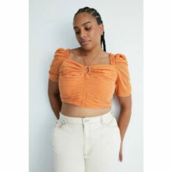 Warehouse Plus Size Voile Strappy Cut Out Ruched Top For Female