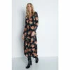 Warehouse Petite Printed Velvet Plunge Neck Midi Dress For Female