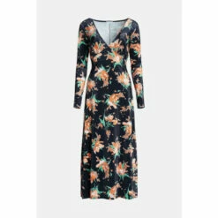 Warehouse Petite Printed Velvet Plunge Neck Midi Dress For Female -Warehouse Sales Store unnamed file 5142