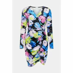 Warehouse Floral Print Velvet Ruched Mini Dress For Female -Warehouse Sales Store unnamed file 5147