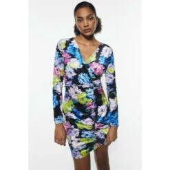 Warehouse Floral Print Velvet Ruched Mini Dress For Female -Warehouse Sales Store unnamed file 5148