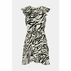 Warehouse Zebra Crepe Ruffle Hem Dress For Female -Warehouse Sales Store unnamed file 5181