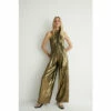 Warehouse Metallic Lame Pleated Halter Neck Jumpsuit For Female