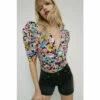 Warehouse Organic Cotton Floral Ruched Puff Sleeve Top For Female