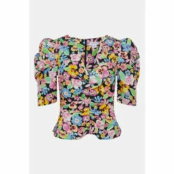 Warehouse Organic Cotton Floral Ruched Puff Sleeve Top For Female -Warehouse Sales Store unnamed file 552