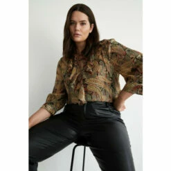 Warehouse Plus Size Sparkle Jacquard Tie Neck Ruffle Blouse For Female