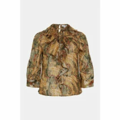 Warehouse Plus Size Sparkle Jacquard Tie Neck Ruffle Blouse For Female -Warehouse Sales Store unnamed file 595