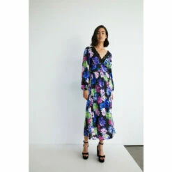 Warehouse Lace Insert Floral Print Midi Dress For Female