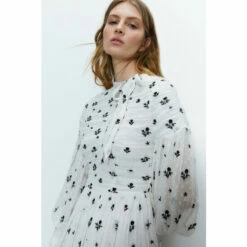 Warehouse Embroidered Dobby Ruched Maxi Dress For Female -Warehouse Sales Store unnamed file 69