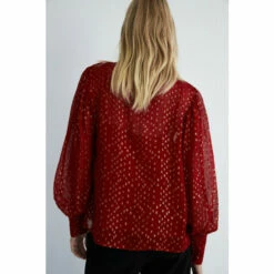 Warehouse Petite Sparkle High Neck Puff Sleeve Top For Female -Warehouse Sales Store unnamed file 709