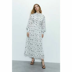 Warehouse Embroidered Dobby Ruched Maxi Dress For Female -Warehouse Sales Store unnamed file 71